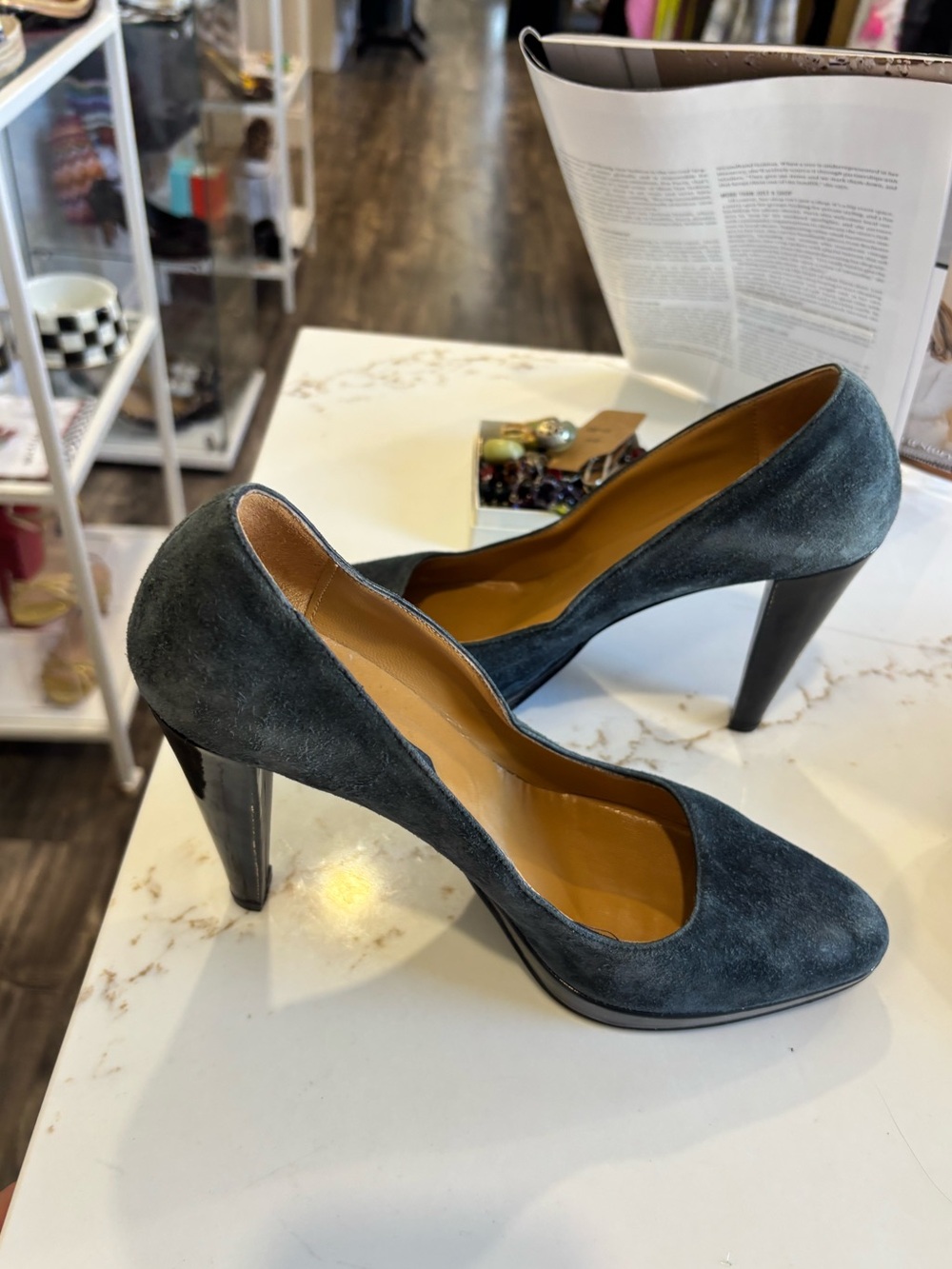 Paula Mendez Italian Women's Teal Suede Round-Toe Pumps